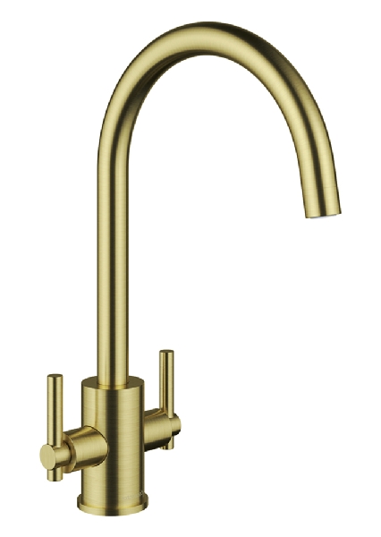 Kitchen Tap - The Clearwater Rococo Tap -  This polished brushed brass from rococo is a swan necked crosshead tap, available for instore or online purchase.