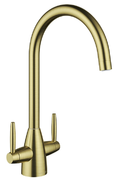 Kitchen Tap - The clearwater tutti tap is a swan necked crosshead sink mixer tap in a brushed brass finish. Order here online or instore in our showroom in Baldoyle Industrial Estate, Dublin 13. 