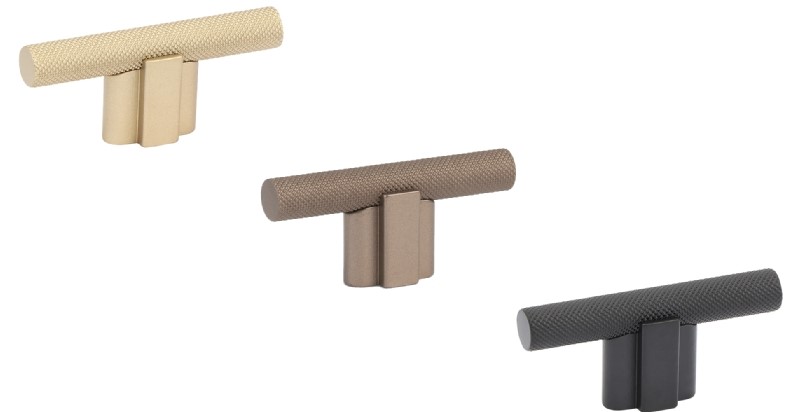 Guilio Knurled T-Knob, available in Satin Brass, Bronze and Black. Ideal complimentary knob for Guilio Knurled Door Handle