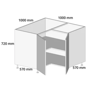 1000mm L-Shaped Corner Base Unit - Complete Cabinet Painted MDF