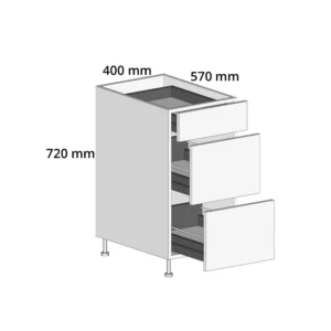 400mm 3-Drawer Base Unit – Complete Cabinet, 1 Cutlery + 2 Pot Drawers Painted MDF