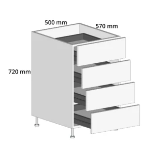 500mm 4-Drawer Base Unit – Complete Cabinet, 4 Cutlery Drawers Edged
