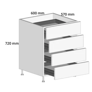 600mm 4-Drawer Base Unit – Complete Cabinet, 4 Cutlery Drawers Edged