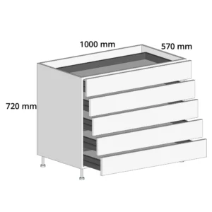 1000mm 5-Drawer Base Unit – Complete Cabinet, 5 Cutlery Drawers Edged