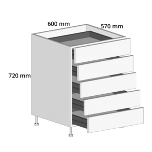 600mm 5-Drawer Base Unit – Complete Cabinet, 5 Cutlery Drawers Edged