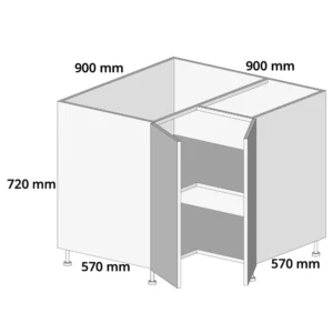 900mm L-Shaped Corner Base Unit - Complete Cabinet Timber Painted