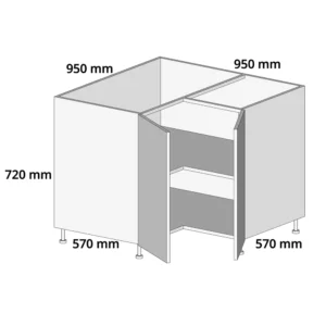 950mm L-Shaped Corner Base Unit - Complete Cabinet Painted MDF