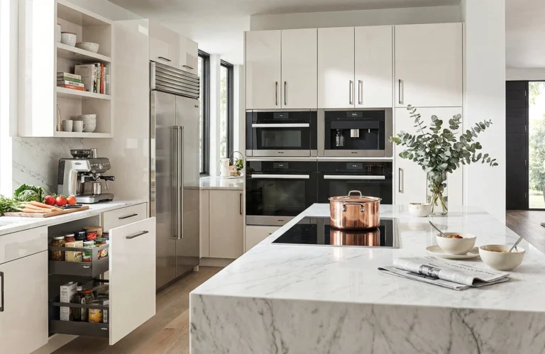 Edged MFC and MDF kitchen cabinets offering durability and a clean modern surface