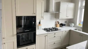 Painted Shaker U Shaped Fitted Kitchen in Mussel 1