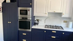 Marine Blue Porcelain Shaker U Shaped Kitchen