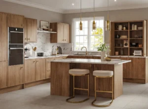 Fitted kitchen with customisable cabinets and worktops