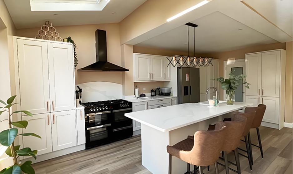Shaker One Wall Fitted Kitchen with Island and Quartz