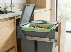 Integrated and freestanding kitchen waste bins for organised kitchen spaces in Ireland