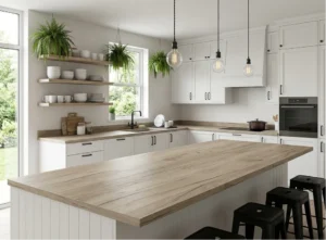 Grey Craft Oak laminate kitchen worktop with a natural grey wood effect finish for a modern kitchen