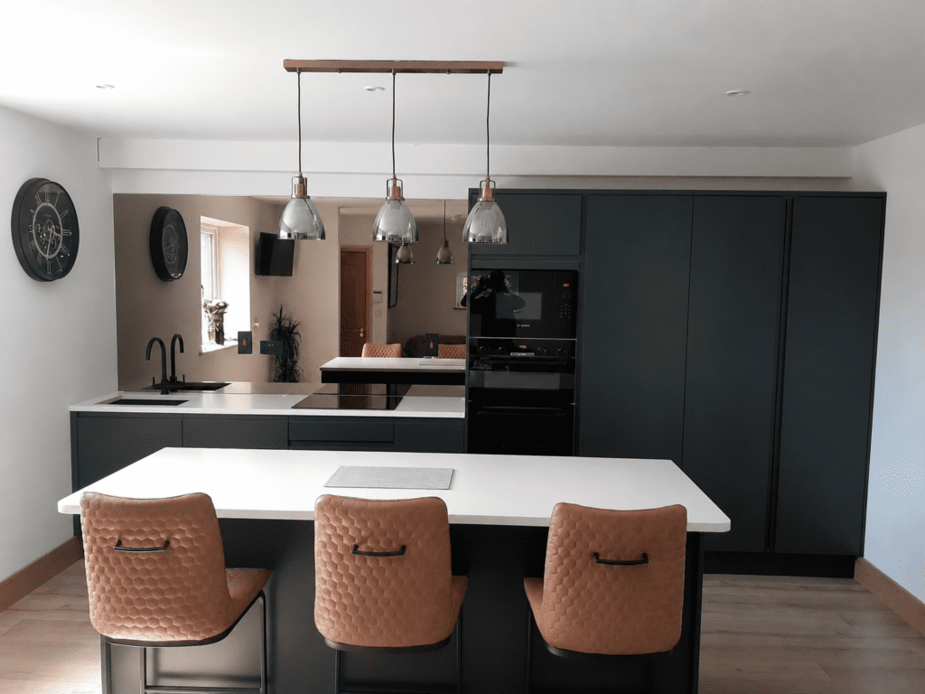 Dark Green Handleless Slab Kitchen in Dublin | Kitchens4U