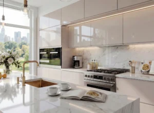 Phoenix Cashmere high gloss handleless flat pack kitchen