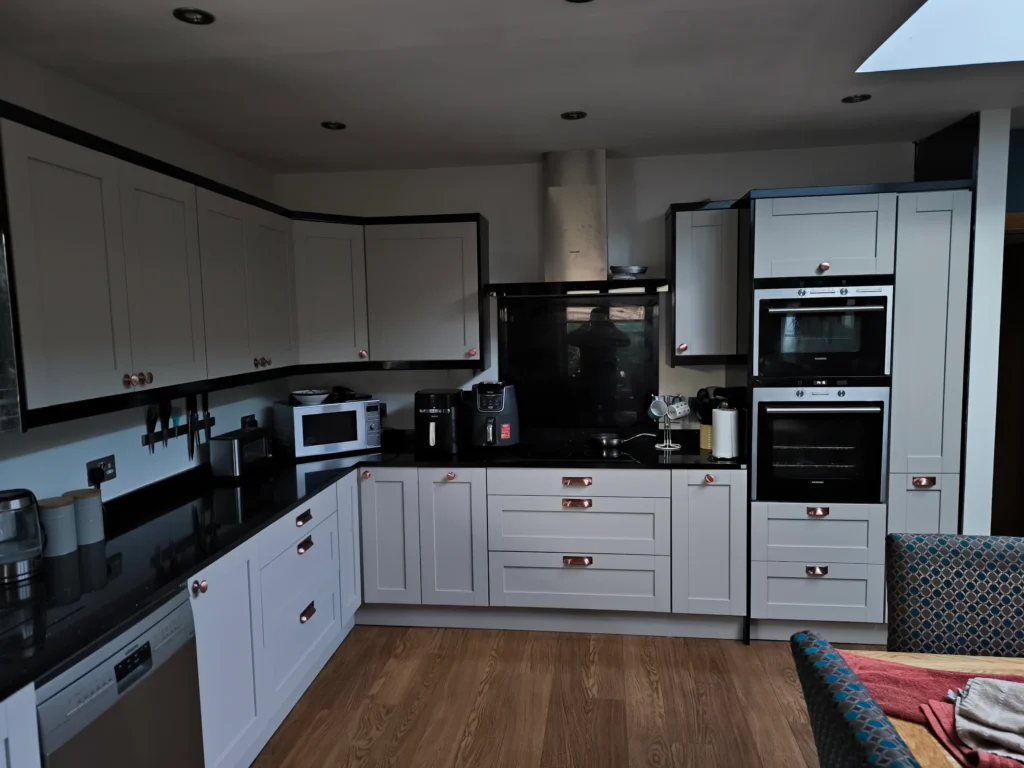 White Shaker Kitchen with Black Worktops in Dublin