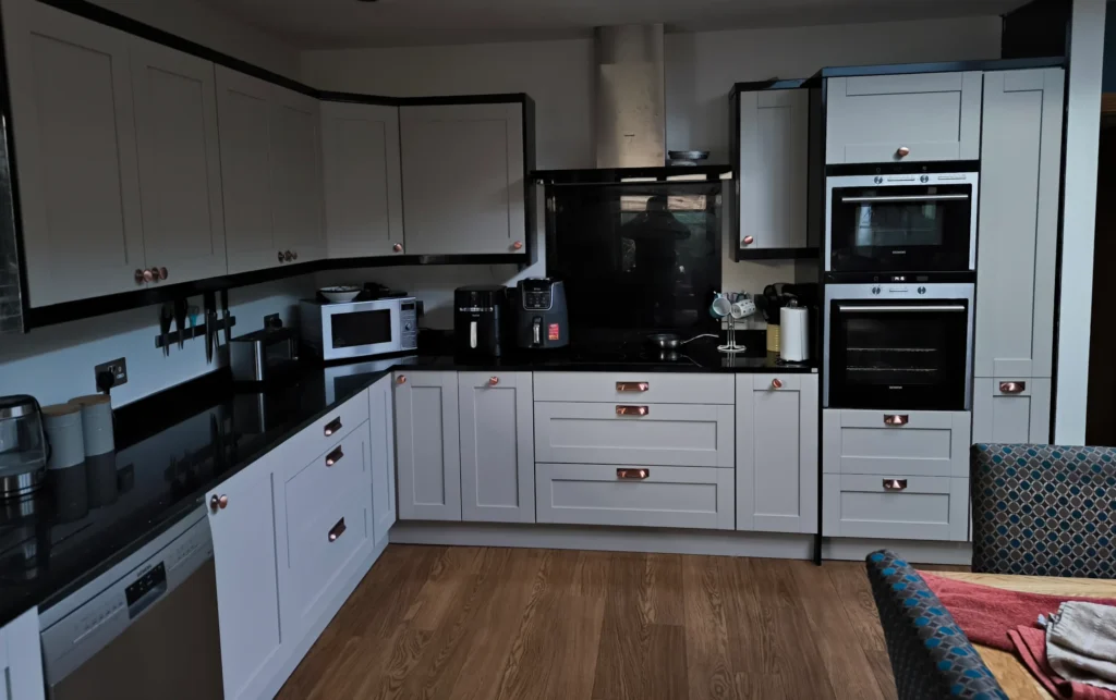 White Shaker Kitchen with Black Worktops in Dublin