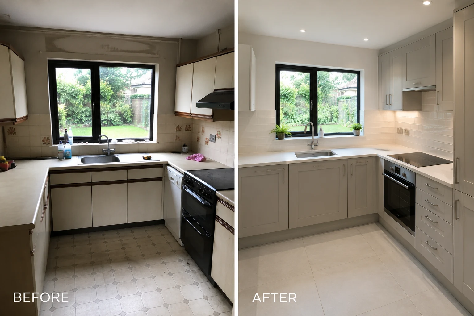Before and after kitchen installation project in Dublin