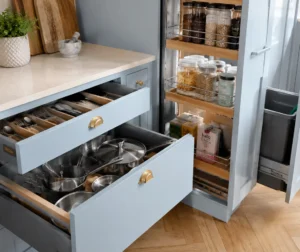 Fitted kitchen cabinet storage solutions