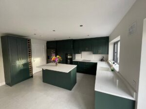 Forest green Shaker kitchen with central island in Killiney Dublin