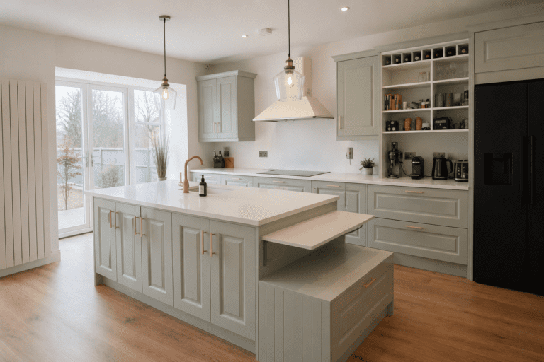 Sage Green Shaker Kitchen with Large Island in Clontarf, Dublin