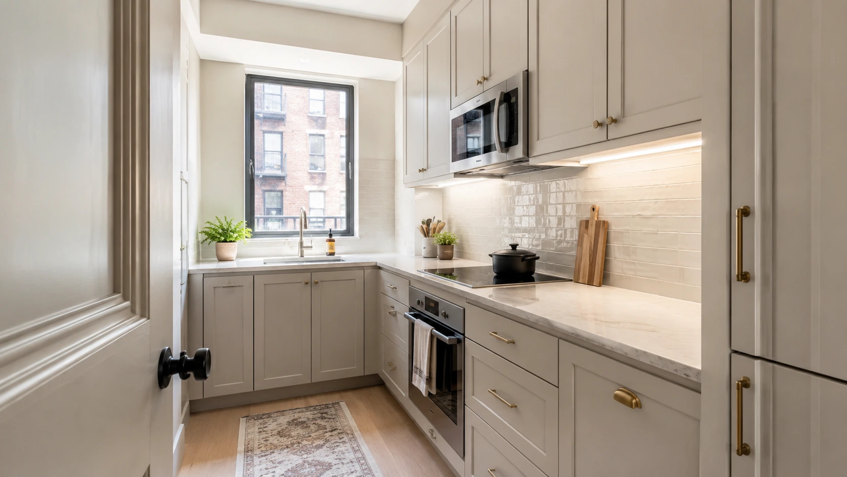 Small kitchen renovation in Dublin with fitted storage