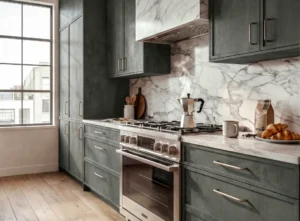 Dark kitchen cabinets with wall and base units in Ireland
