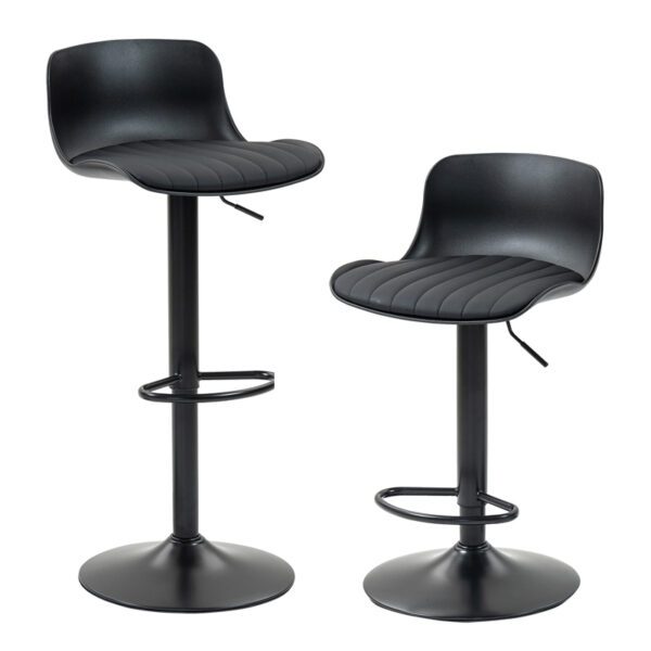 Set of 2 Adjustable Swivel Bar Stools with Upholstered Seat – Black