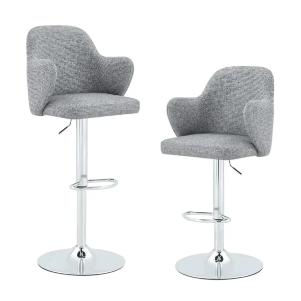 Set of 2 Fabric Adjustable Swivel Bar Stools with Armrests – Grey