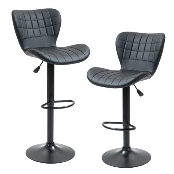 Set of 2 Adjustable Swivel Bar Stools with Tufted PU Leather Seat – Black