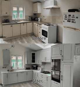 before after light grey l shaped shaker kitchen glasnevin dublin