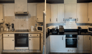 Before and after Light Grey U-shaped Shaker kitchen renovation in Raheny, Dublin