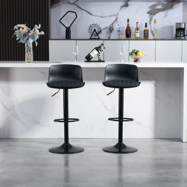 Set of 2 Adjustable Swivel Bar Stools with Upholstered Seat – Black