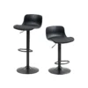 Set of 2 Adjustable Swivel Bar Stools with Upholstered Seat – Black
