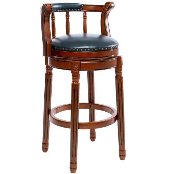 Leather Swivel Bar Stool with Wooden Frame – Blue