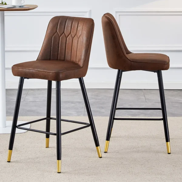 Set of 2 Fabric Bar Stools with Footrest – Brown and Black