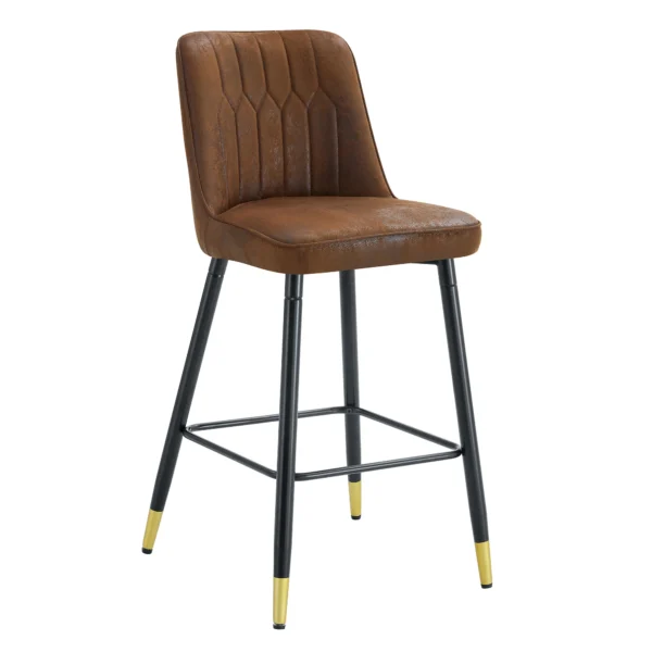 Set of 2 Fabric Bar Stools with Footrest – Brown and Black