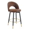 Set of 2 Open Back Fabric Swivel Bar Stools – Brown