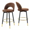 Set of 2 Open Back Fabric Swivel Bar Stools – Brown