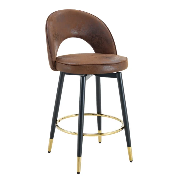 Set of 2 Open Back Fabric Swivel Bar Stools – Brown