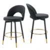 Set of 2 Open Back PU Leather Swivel Bar Stools – Black