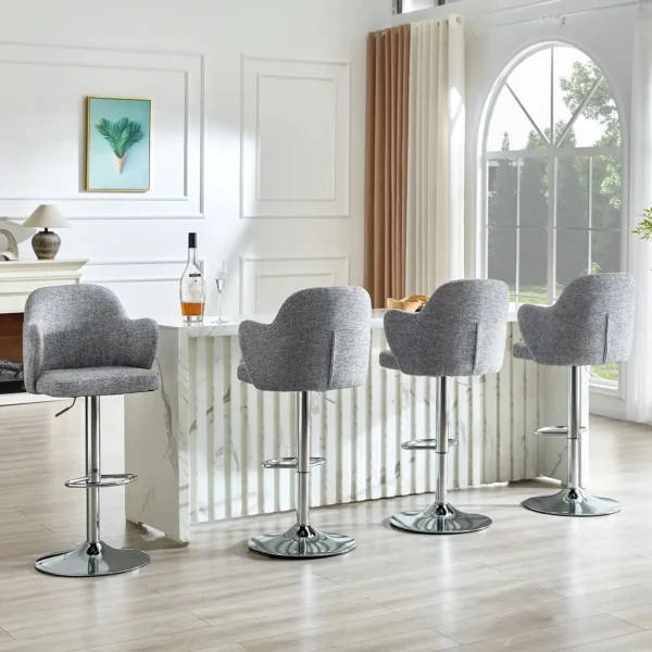 Set of 2 Fabric Adjustable Swivel Bar Stools with Armrests – Grey