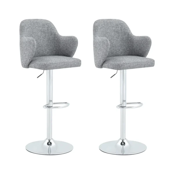 Set of 2 Fabric Adjustable Swivel Bar Stools with Armrests – Grey