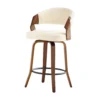 Set of 2 Fabric Bar Stools with Wooden Frame and Backrest – White