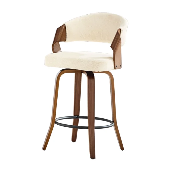Set of 2 Fabric Bar Stools with Wooden Frame and Backrest – White
