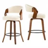 Set of 2 Fabric Bar Stools with Wooden Frame and Backrest – White