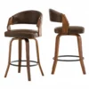 Set of 2 Wooden Frame Bar Stools with PU Leather Seat – Brown