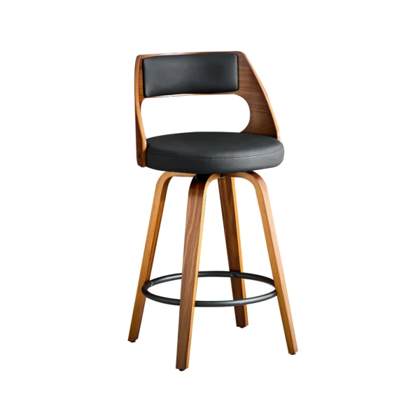 Set of 2 Retro Wooden Frame Bar Stools with PU Leather Seat – Black