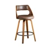Set of 2 Retro Wooden Frame Bar Stools with PU Leather Seat – Brown